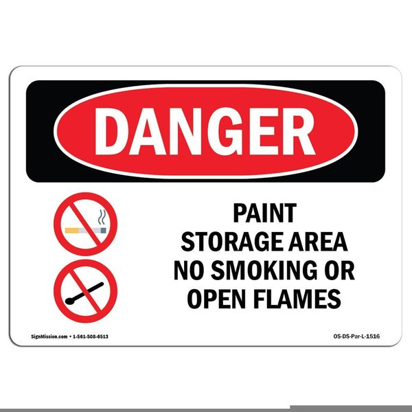 Signmission OSHA Sign, Paint Storage Area No Smoking Or Open Flames, 18in X 12in Plastic, 12" W, 18" L, Lndscp OS-DS-P-1218-L-1516